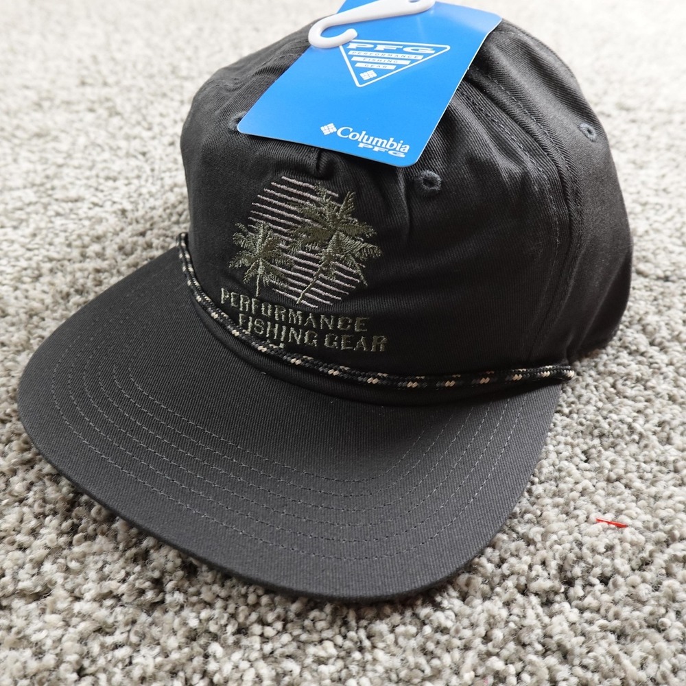 NEW Columbia PFG Hat Cap Mens One Size Black Adjustable Snap Back Rope Fishing